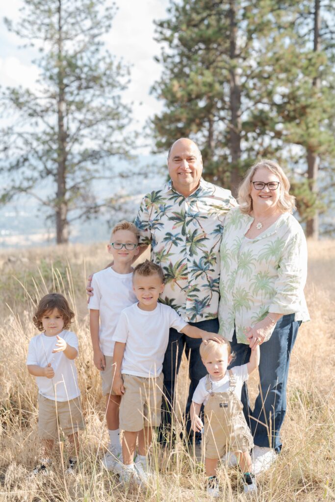 Happy couple with their four kids on an outdoor family photography session in La Grande.