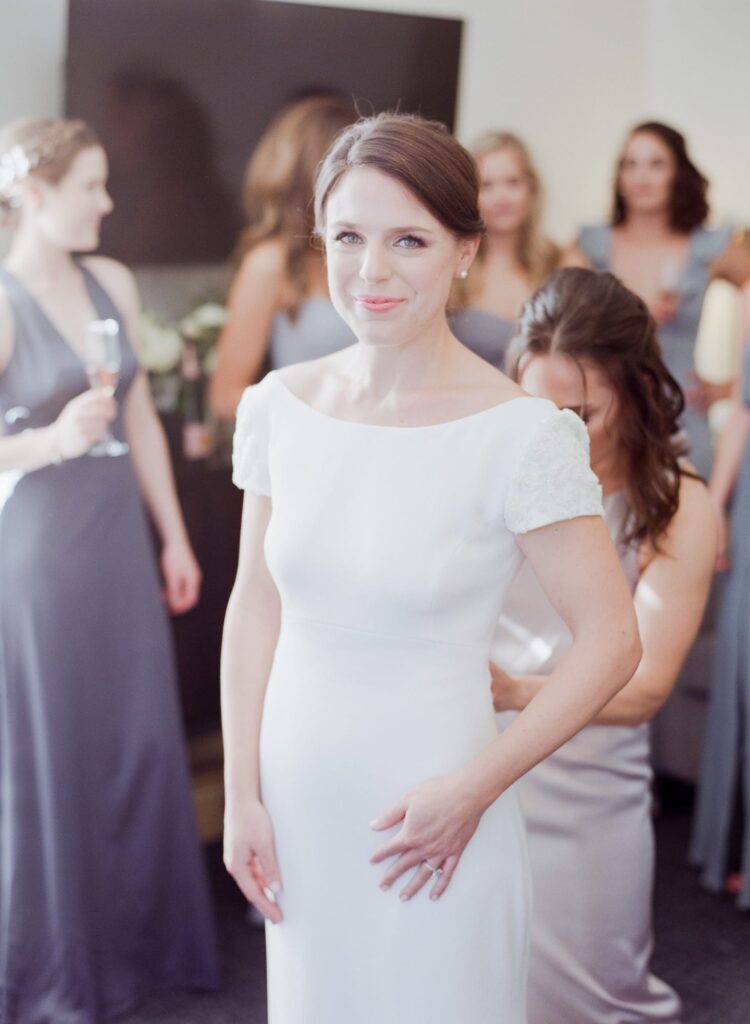 Bride all set in her wedding dress for her Marin County Wedding