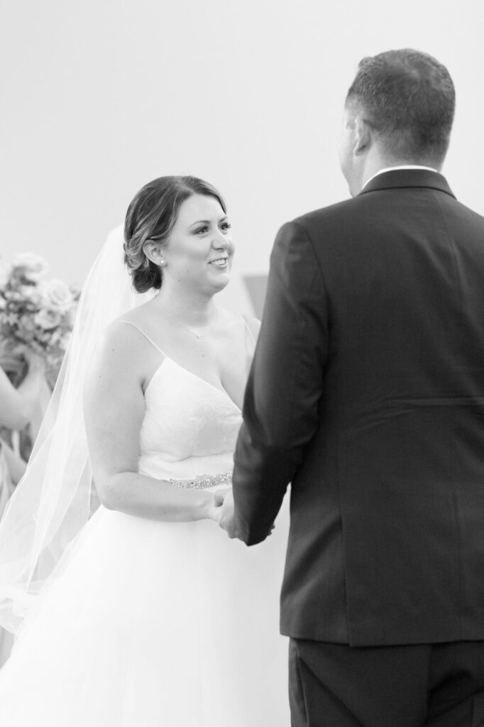 Bride at her Piedmont Wedding looks at her husband.