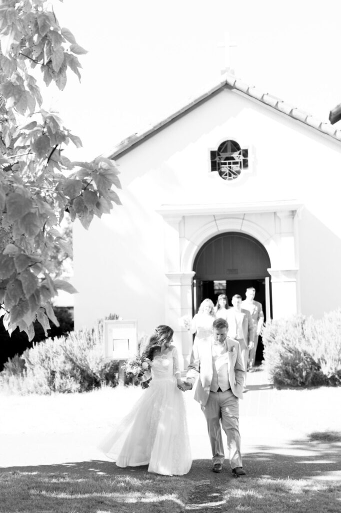 Newlyweds exiting the church.