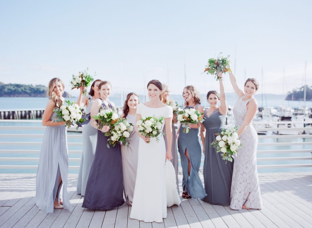 Beautifully dressed bride and her maids at her Tiburon Destination Wedding.