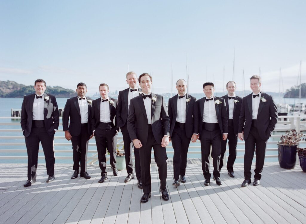 Beautifully dressed groom and his groomsmen at her Marin County Wedding.