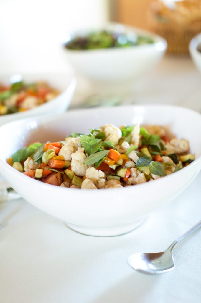 Vegetable dish at the wedding reception party.