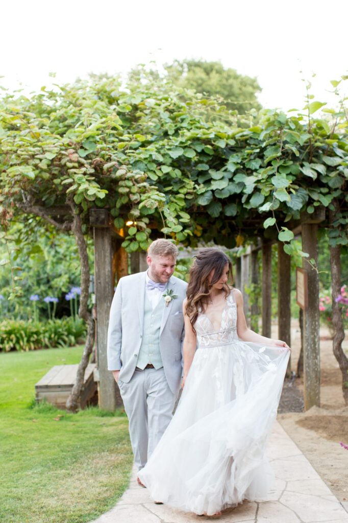 Bride and groom at the garden after their Healdsburg wedding.