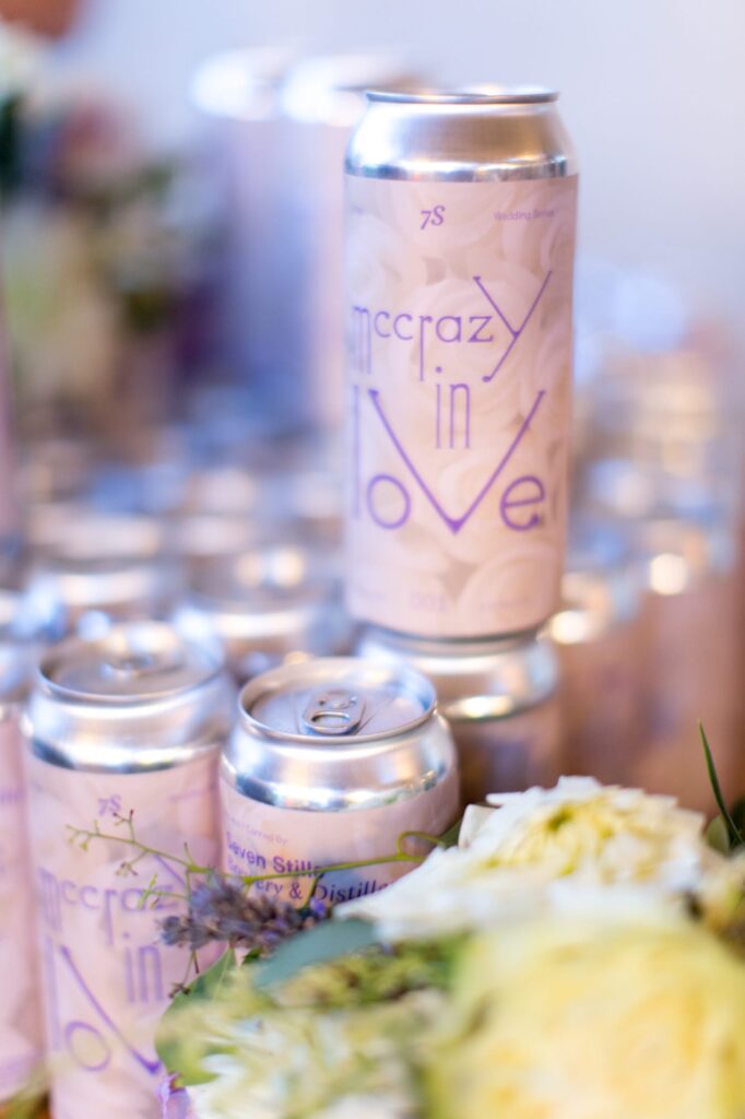 Canned drinks at a wedding reception.