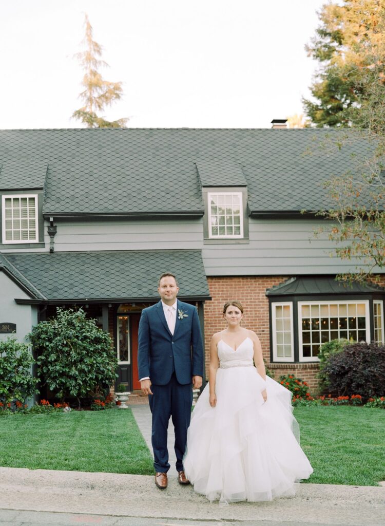 Piedmont wedding bride and groom outside an estate.