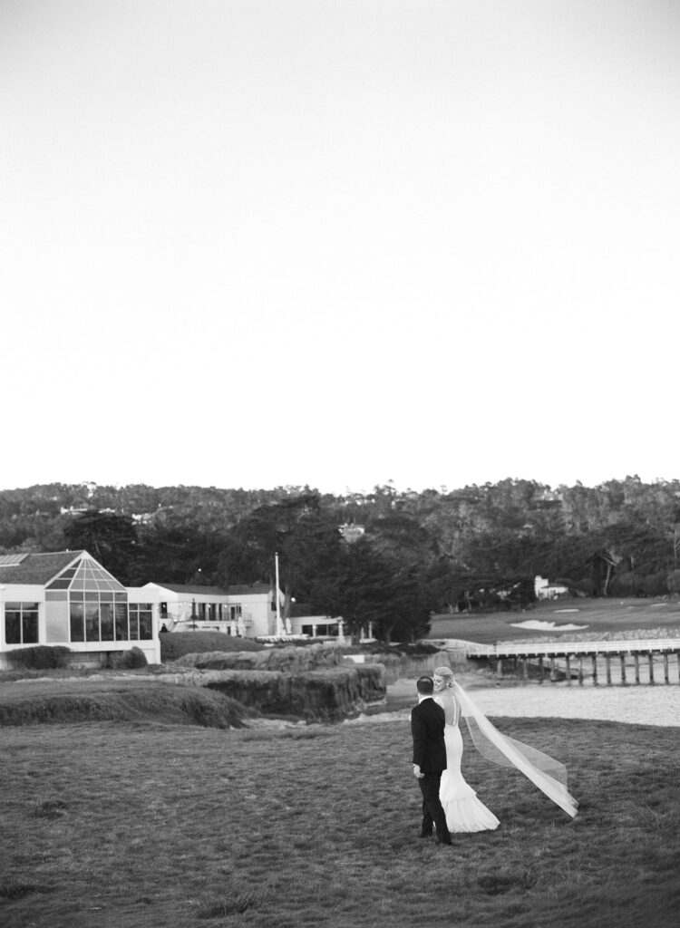 Bride and groom at Pebble Beach.