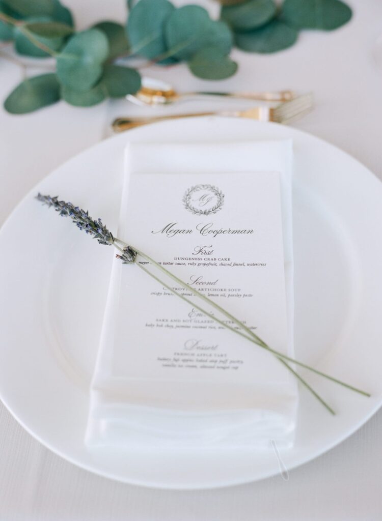 Menu placed on a white plate.