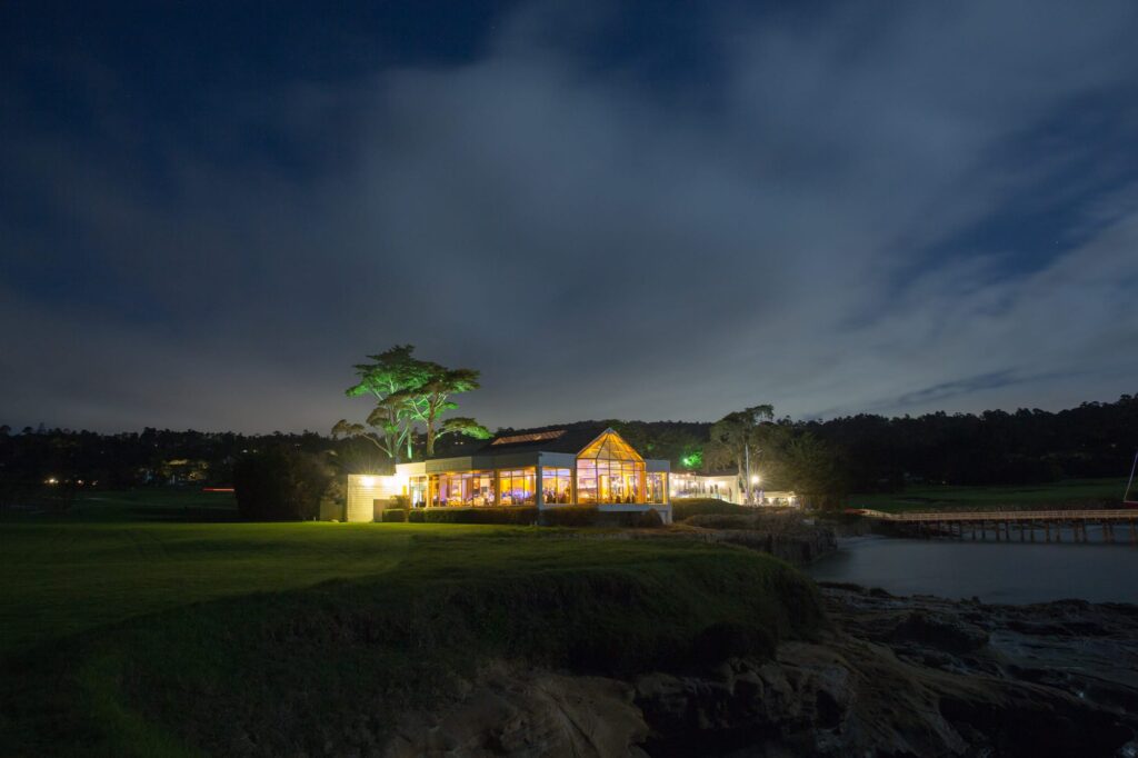 Night view of the wedding venue at Pebble Beach.