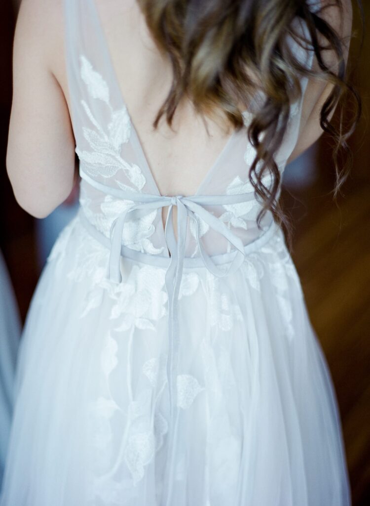 Backview of a wedding dress.