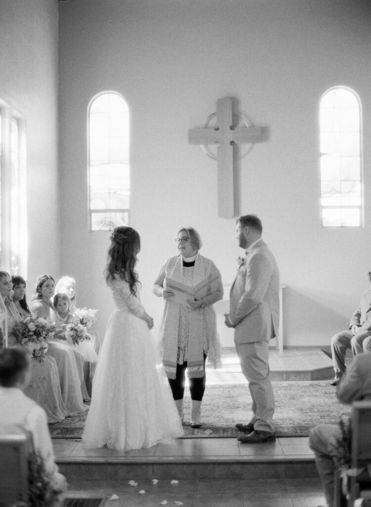 Amos's mom was the officiator at his wedding.