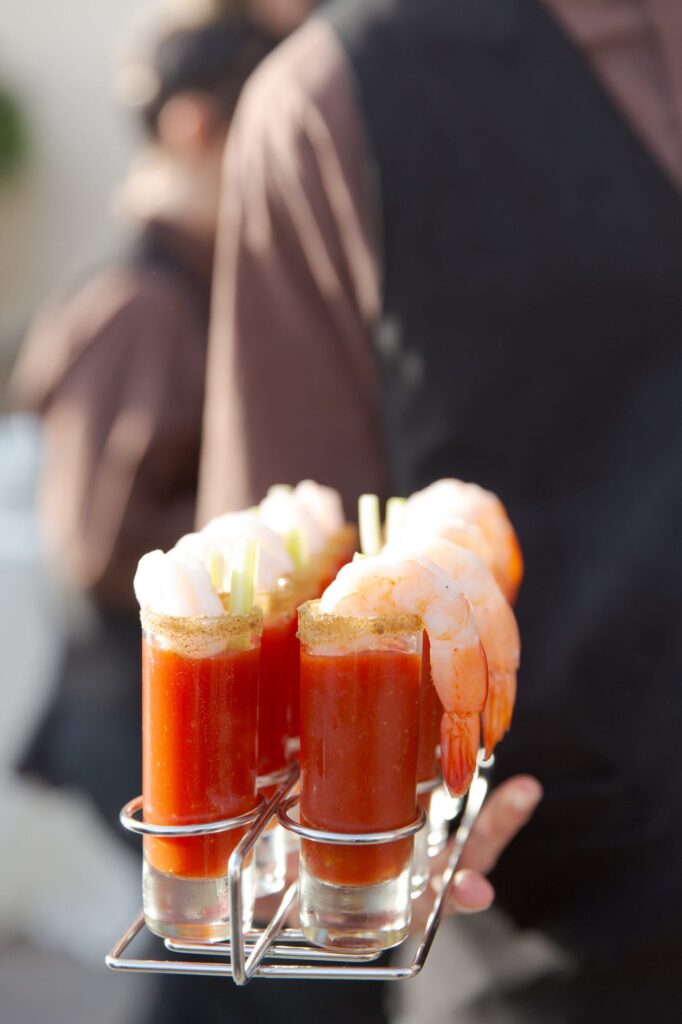 Shrimp appetizers at a wedding reception party.