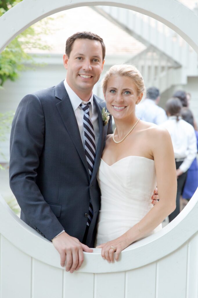 Bride and groom after their church wedding.