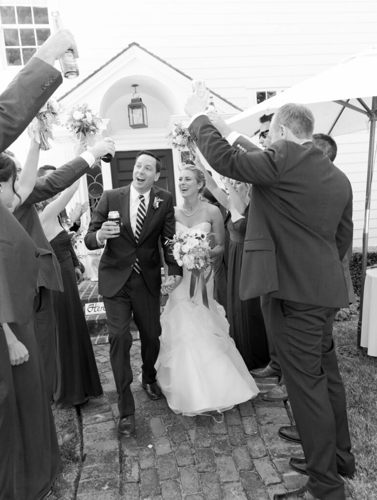 Wedding guests raise a toast for the newly married.