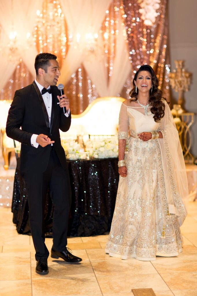 Bride and groom interact with afterparty guests.