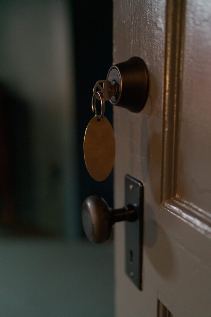 Door knob with key on the keyhole