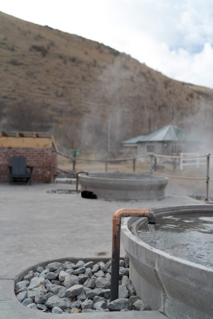 Concrete tank, water supplied by a copper pipe.