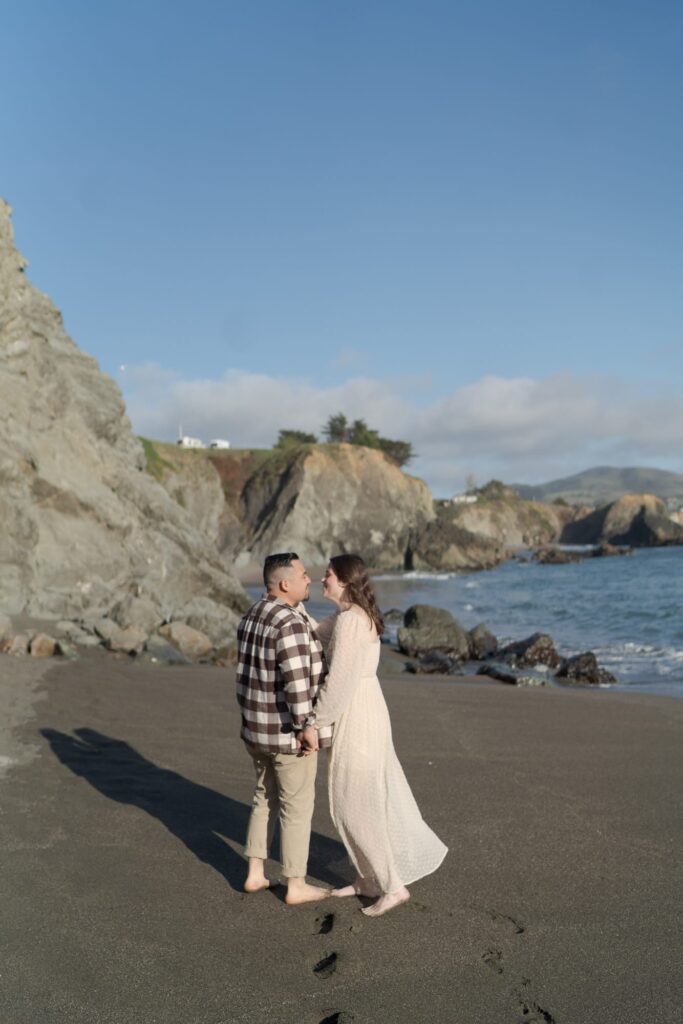 Newly engaged couple in Bodega Bay, Sonoma County.