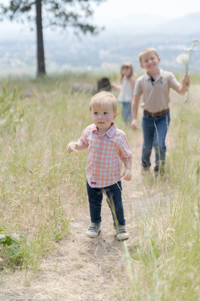 Children play calmly outdoors.