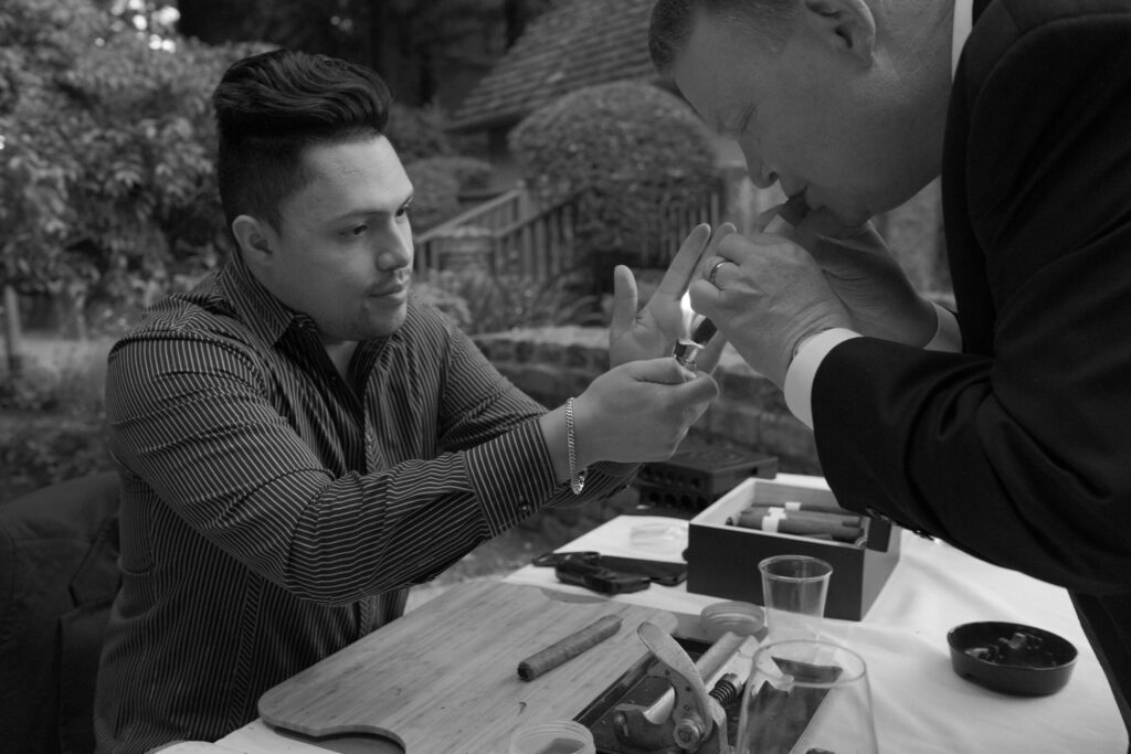 Cigars served at the wedding reception party.