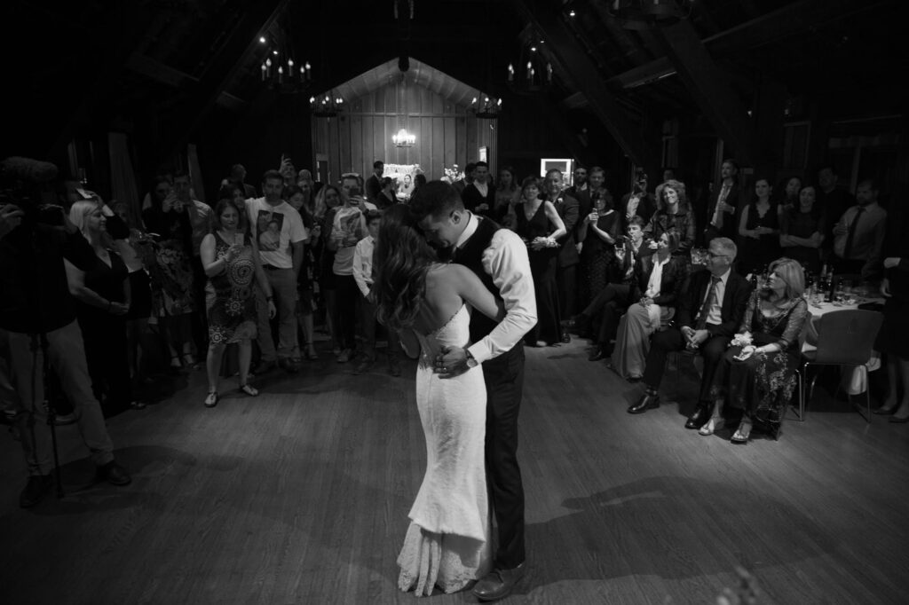 Classy photoshoot of the bride and groom passionately dancing at their afterparty celebrations.