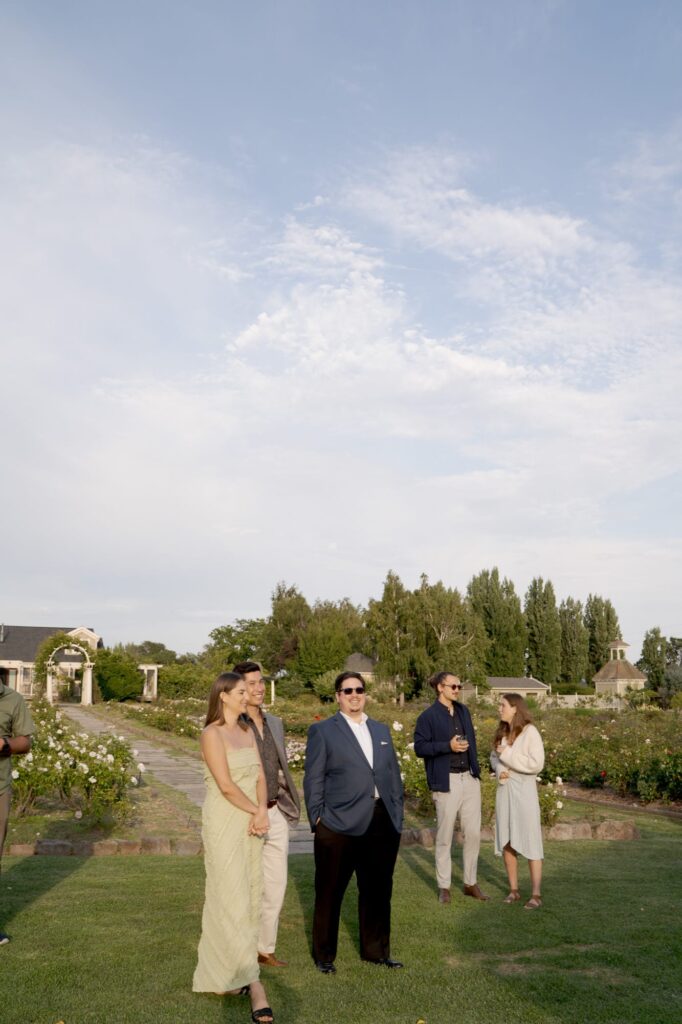 Wedding guests at Garden Valley Ranch socialize in the afternoon.