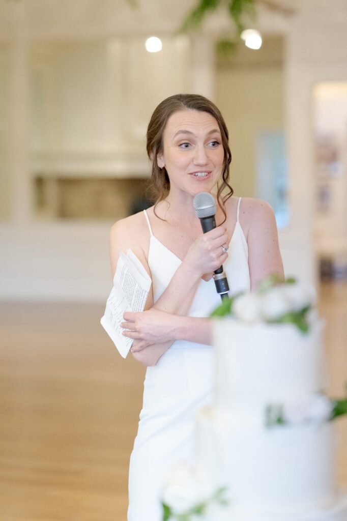 One of the bridesmaids delivers her bridesmaid speech 