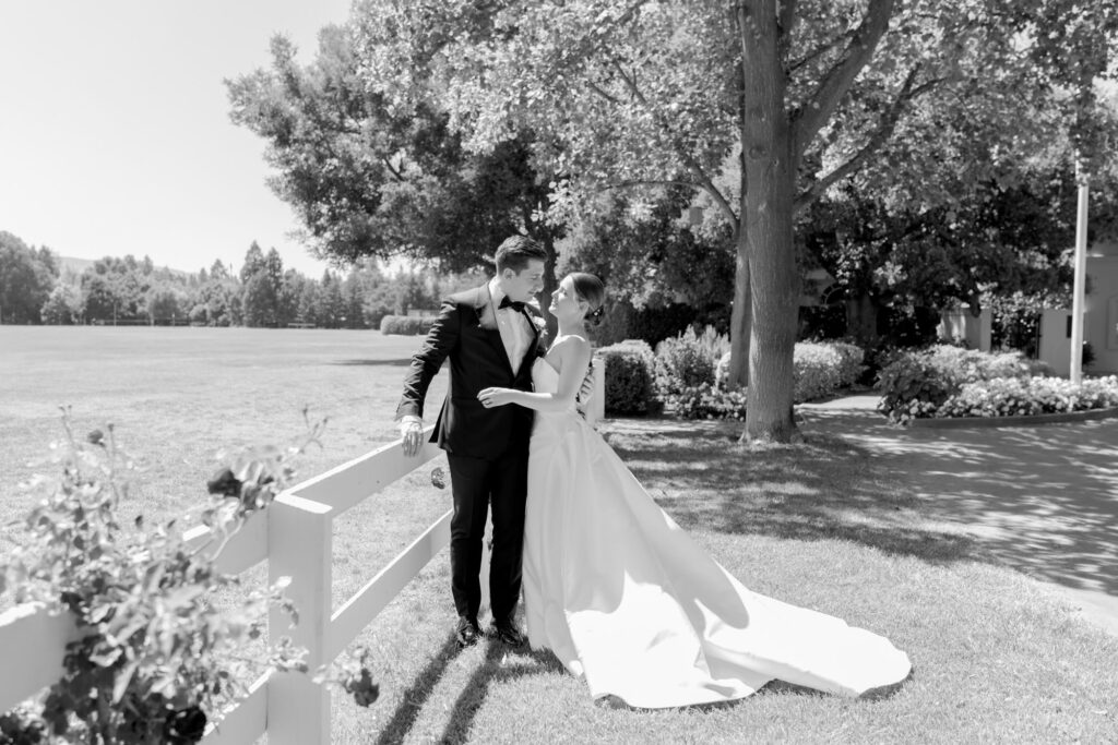 Elegant picture of the bride and groom at Menlo Circus Club.