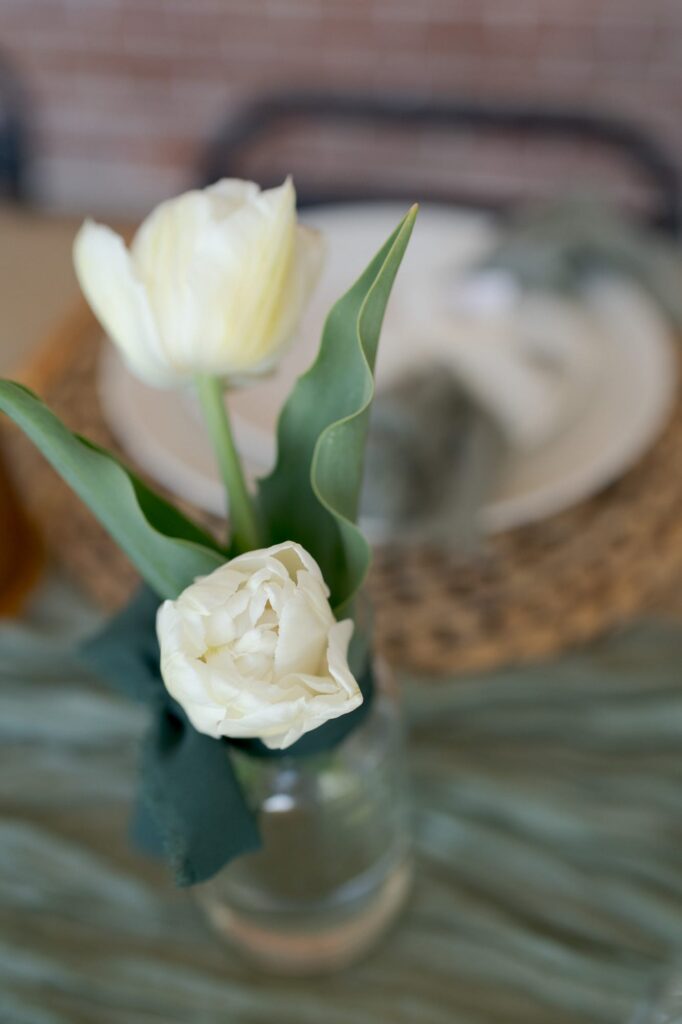 Freshly cut white flowers.